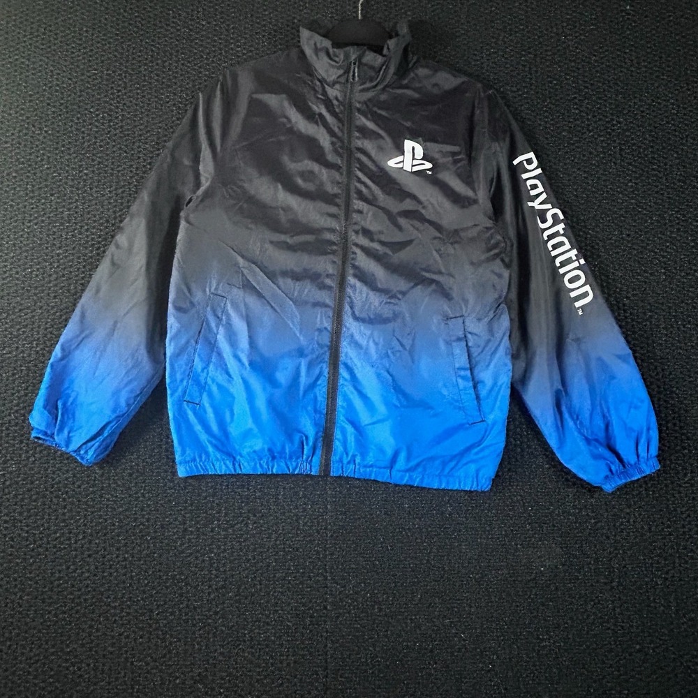 H&M PlayStation Kids Windbreaker Jacket Black Blue Ombre Zip Up Size Youth Large